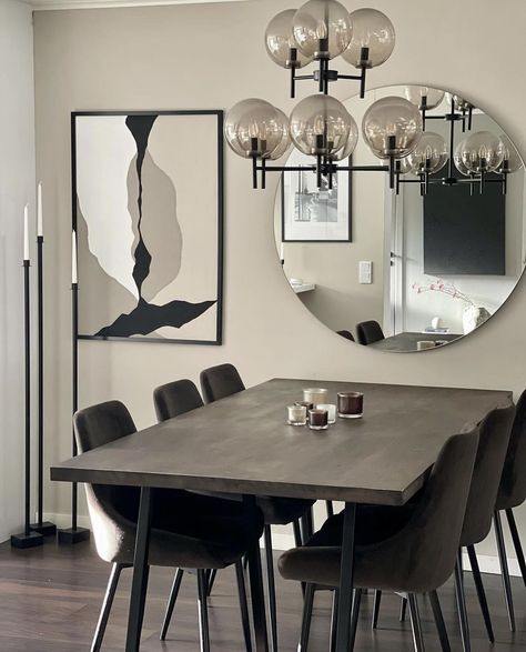 Grey Dining Room Table Decor Ideas, Grey Dining Room Table, Dining Room Table Decor Ideas, Modern Apartment Living Room, Monochrome Interior, Living Room Decor Gray, Grey Dining Room, Baby Boy Room Decor, Dinner Room