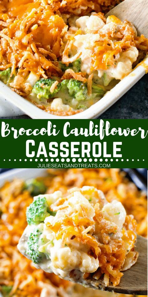 Looking for an easy side dish? This Cheesy Broccoli Cauliflower Casserole is the perfect side dish for the weeknight! Even your kids will love this Broccoli and Cauliflower Casserole topped with cheese. Plus, it's perfect for a holiday side dish too! #sidedish #side #broccoli #cauliflower #holiday #holidayside #holidayrecipe #cheese #cheesy #casserole #julieseatsandtreats #comfortfood Brocolli And Cauliflower Casserole, Brocolli And Cauliflower Recipes, Cheesy Broccoli Cauliflower Casserole, Broccoli And Cauliflower Casserole, Cheesy Broccoli Cauliflower, Broccoli Cauliflower Recipes, Broccoli Cauliflower Casserole, Cauliflower Casserole Recipes, Vegetable Casserole Recipes