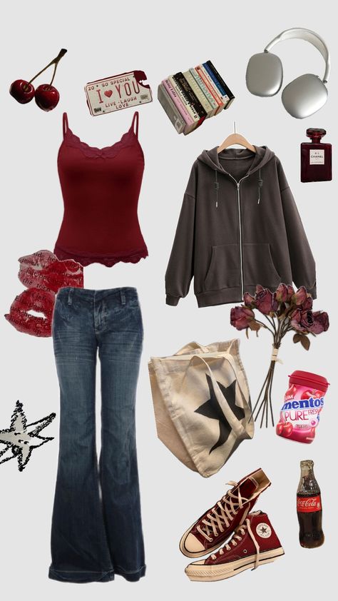 #downtowngirl #downtown #outfits #cherry #grunge Grunge Back To School Outfit Ideas, Cherry Aesthetic Outfits, Downtown Summer Fits, Cherry Core Outfits, Casual Downtown Outfit, Outfit Inspo Back To School, Downtown Grunge Outfits, Downtown Grunge, Grunge Downtown Outfits