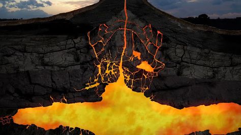 A magma consists mostly of liquid rock matter, but may contain crystals of various minerals, and may contain a gas phase that may be dissolved in the liquid or may be present as a separate gas phase. Magma can cool to form an igneous rock either on the surface of the Earth - in which case it produces a volcanic or extrusive igneous rock, or beneath the surface of the Earth,  - in which case it produces a plutonic or intrusive igneous rock. Magma Chamber, Pyroclastic Flow, Earth's Mantle, Chemistry Worksheets, Rock Cycle, Rock Types, Earth Surface, Metamorphic Rocks, Plate Tectonics