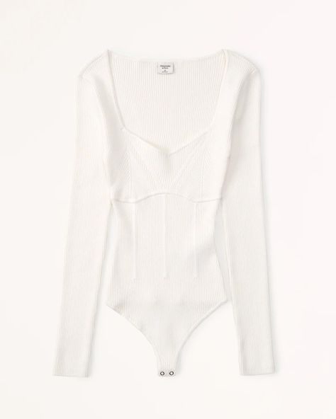 Abercrombie & Fitch Corset Sweetheart Sweater Bodysuit in White Sweater Bodysuit, Christmas List 2022, American Clothing, April 20, Clothes Shopping, Christmas 2022, Women Corset, Work Clothes, American Apparel