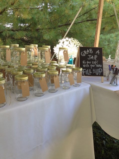 Mason Jar Wedding Cups, Mason Jar Cups Wedding, Glass Cup Wedding Favors, Wedding Keg, Mason Jar Party Favor, Jar Cups, Mason Jar Party, Mason Jar Wedding Favors, Harvest Wedding