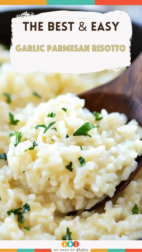 Craving comfort food? This Garlic Parmesan Risotto is creamy, cheesy, and oh-so-delicious! Perfect as a side or main dish, it's loaded with garlic, Parmesan, and all the cozy vibes. Pair it with shrimp, steak, or enjoy it on its own! Shrimp Parmesan Risotto, Garlic Parmesan Risotto, Best Spaghetti Recipe, Shrimp Parmesan, Parmesan Risotto, Gluten Free Travel, Dessert Smoothie, Arborio Rice, Bread Snacks