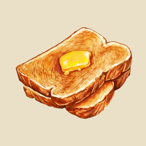 Toast Illustration, Breakfast Tables, Food Illust, Breakfast Art, Food Paintings, Buttered Toast, Food Art Painting, Food Artwork, Minecraft Wallpaper