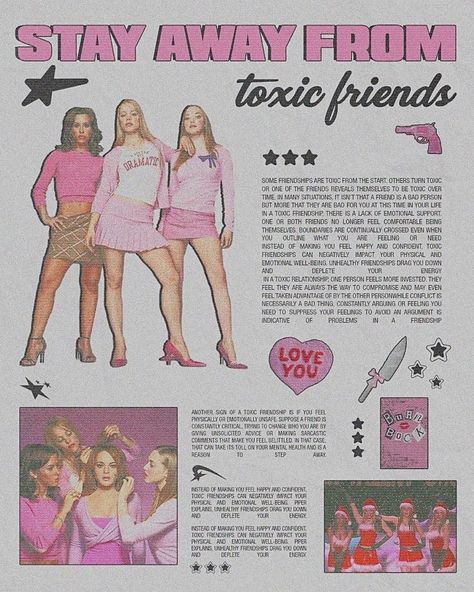 Burn Book Poster Ideas, Midnight Pretenders, Mean Girls Poster, Posters Aesthetic, Olivia Pink, Toxic Friends, Y2k Posters, Desain Editorial, Burn Book