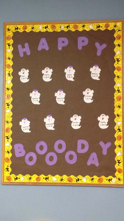 Fall Birthday Boards Preschool, Fall Infant Birthday Board, October Birthday Board Ideas, Halloween Birthday Board Classroom, Fall Birthday Wall For Classroom, Halloween Birthday Board, October Birthday Bulletin Boards, September Birthday Board, September Birthday Board Ideas