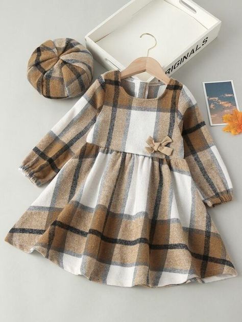 Girls Spring Fashion, Flannel Dress, Kids Fashion Dress, فستان سهرة, Long Sleeve Casual Dress, Khaki Dress, Plaid Fashion, Long Sleeve Plaid, Toddler Girl Dresses