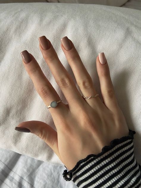 Simple Autumn Nails Short Brown, Short Nails Ideas Autumn Square, Short Square Autumn Nails, October Nails Short Square, Short Brown Square Nails, Short Square Nails Autumn, Nail Brown Design, Brown Short Square Nails, Simple Autumn Nails Short Square