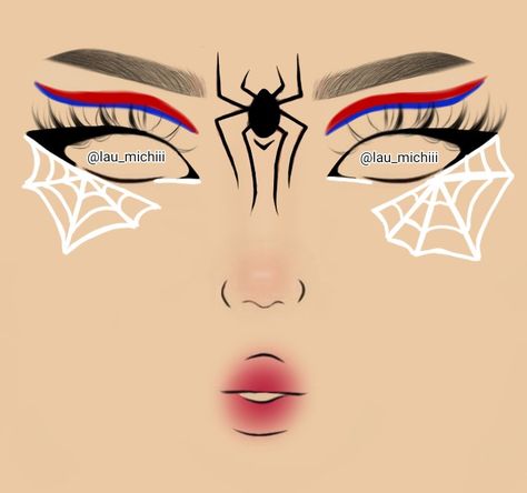 Spiderman Inspired Makeup Simple, Spider Gwen Eye Makeup, Spider Man Themed Makeup, Spiderman Eyeliner Ideas, Simple Spiderman Makeup, Into The Spiderverse Makeup, Spiderman Face Makeup, Spider Man Makeup Women Easy, Marvel Eyeliner