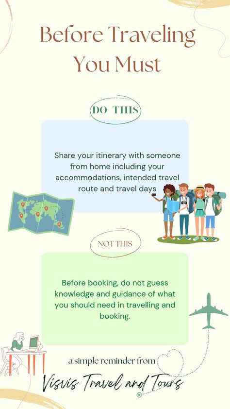 Travel Etiquette: Do's and Dont's Before you Travel Tips Find out what you need to do to be able to have a great travel experience. Life is too short, live it well. 🧳 ✈️ #VisvisTravelandTours Travel Etiquette, Experience Life, Travel Route, Simple Reminders, Life Is Too Short, Life Is Short, Too Short, Travel Experience, You Must