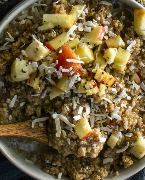 Chai Spiced Quinoa Breakfast Bowl With Apples (Vegan) - Shane & Simple Apple Cinnamon Quinoa Breakfast, Apple Cinnamon Quinoa, Cinnamon Quinoa, Apple Quinoa, Quinoa Recipes Breakfast, Breakfast Quinoa, Quinoa Breakfast Bowl, Quinoa Recipe, Gf Breakfast