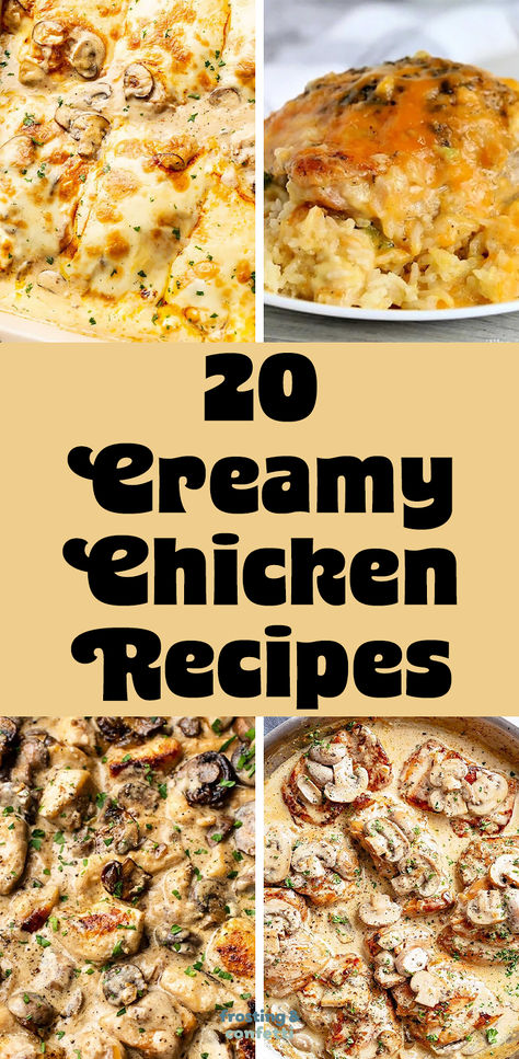 If you're a fan of creamy, indulgent meals and love chicken, then you're in for a real treat. Get ready to tantalize your taste buds with 20 of the most amazing creamy chicken recipes you've ever tasted.  Chicken Gloria. Chicken Thighs With Creamy Mushroom Garlic Sauce. Creamy Chicken Stroganoff. Cheesy Crockpot Chicken And Rice. Chicken Thigh Recipes With Heavy Cream, Chicken And Cream Recipes, Chicken And Milk Recipes, Dinner Recipes With Cream Of Chicken, Cream Of Chicken Recipes With Chicken, Creamy Chicken Dinner Recipes, Creamy Chicken Sauce Recipes, Chicken And Cream Of Mushroom Recipes, Creamy Baked Chicken Recipes