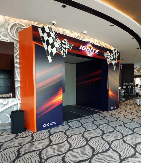 A simple and cool looking arch created by us for a racing event surely managed to welcome and attract people at the venue.  We are industry experts in large format printing services. Contact us for all types of printing requirements.   #welcomearch #advertising #digitalprinting #eventbranding #branding #event #racing #ignite #arch #innovation #wow #speed #racecar #carevent Arch Event Design, Grand Prix Decorations, Corporate Event Backdrop Design, F1 Mexico, Traffic Signage, Egypt Food, Arch Gate, Marketing Activations, Racing Theme