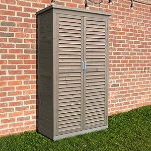 Airwave Wooden Garden Storage Tool Shed, Functional Internal Shelves Included, Louvre Door Design, Fir Wood Material (Tall) Brown Wooden Garden Storage, Louvre Doors, Outdoor Storage Solutions, Tool Shed, Roofing Felt, Garden Storage Shed, Tool Store, Tool Sheds, Metal Door