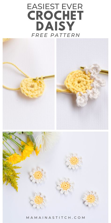 Easy Daisy Crochet Pattern – Mama In A Stitch Easy Crochet Daisy, Daisy Crochet Pattern, Crocheted Daisy, Mama In A Stitch, Chunky Crochet Blanket Pattern, Daisy Crochet, Simply Crochet, Easy Crochet Patterns Free, Hair Things