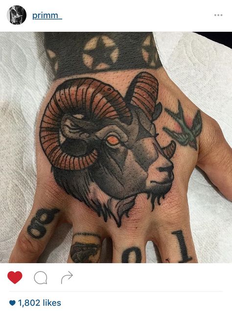 Goat hand tattoo Goat Tattoo, Animal Tattoos For Women, Satanic Tattoos, Tato Tradisional, Sheep Tattoo, Ram Tattoo, Native Tattoos, Capricorn Tattoo, Aries Tattoo