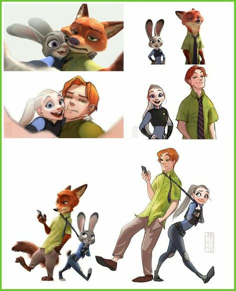 Zootopia Funny, Disney Characters As Humans, Zootopia Fanart, Zootopia Nick And Judy, Cartoon Characters As Humans, Zootopia Comic, Zootopia Art, Disney Paintings, Disney Zootopia