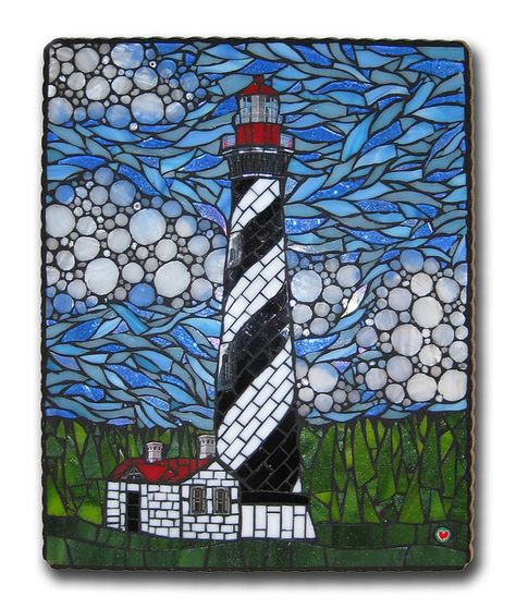 My first commissioned mosaic - St. Augustine Lighthouse by Cherie Bosela Mosaic Lighthouse, St Augustine Lighthouse, Hatteras Lighthouse, Mixed Media Mosaic, Mosaic Madness, Cape Hatteras, Mosaic Design, Celebrating Christmas, Mosaic Garden