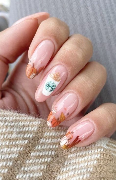 Pumpkin Spice Latte Nails, October Nails Fall, Spice Nails, Pumpkin Nail Designs, Pumpkin Spice Nails, Pumpkin Nail, Pumpkin Nail Art, Witch Nails, September Nails