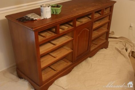 Dresser Turned Buffet, Buffet Cabinet Makeover, Dresser To Buffet, Dresser Turned, Buffet Makeover, Painting Oak Cabinets, Dresser Redo, Diy Dresser Makeover, Large Dresser