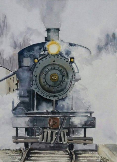 Loose train watercolor illustration, misty and shadowy Famous Trees, Steam Engine Trains, Choo Choo Train, Luxury Train, Train Art, Train Photography, Old Trains, Orient Express, Train Pictures