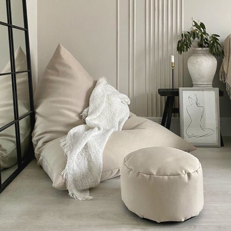 Loved by both adults and children alike, the Bean Bag will fast become the heart of any family home and make a real style statement in your relaxation space.This modern barley beanbag will transform an empty corner, uplift a room and offers the perfect place for ultimate relaxation and comfort. Available in a range of neutral tones to suit your style, our textured barley fabric is aesthetically pleasing yet practical for a busy home. The beanbag cover can be machine washed keeping it looking fab Bean Bag Room, Modern Bean Bags, Bean Bag Lounger, Bean Bag Living Room, Floor Sitting, Bedroom Corner, Pinterest Room Decor, Relaxation Room, Interiors Dream