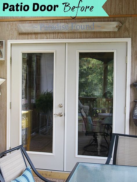 patio door before painting Painted French Doors Exterior Patio, Painting Patio Doors Black, Exterior French Doors Patio, Patio Door Makeover, Patio French Doors, Painted French Doors, French Doors Patio Exterior, Aluminium Patio Doors, Exterior Patio Doors