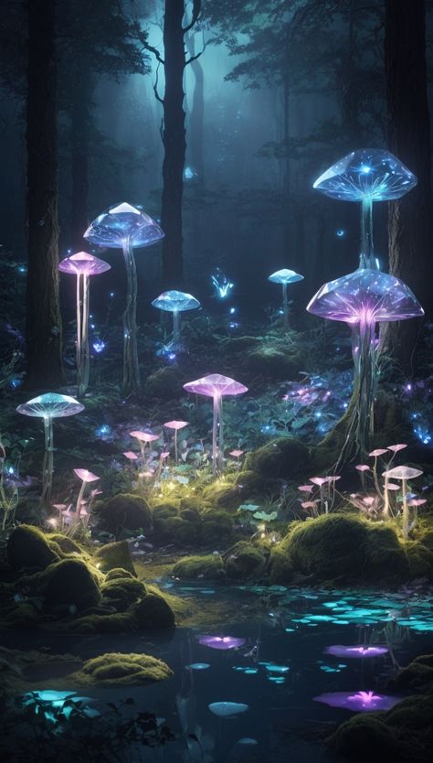 Nature Magic Aesthetic, Space Forest, Science Park, Mushroom Pictures, Galaxy Theme, Digital Art Gallery, Magic Aesthetic, Fantasy Forest, Forest Theme