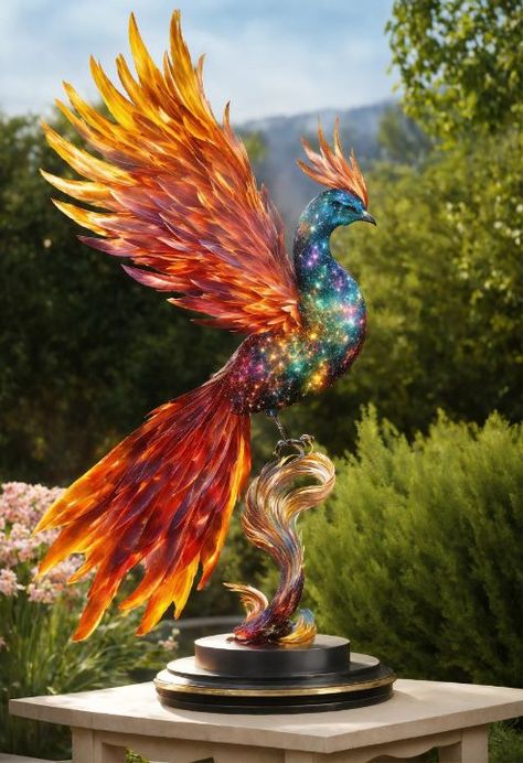 Phoenix Sculpture, Sculpture Reference, Flower Clay, Painted Miniatures, Phoenix Bird, Cool Projects, Animal Sculpture, Bird Sculpture, Outdoor Sculpture