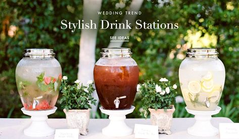 pretty-beverage-and-drink-stations-for-outdoor-weddings Wedding Coffee Bar Ideas, Wedding Drink Stations, Dry Wedding, Wedding Drinks Reception, Drink Stations, Wedding Drink Station, Wedding Coffee, Coffee Bar Ideas, Lemonade Drinks