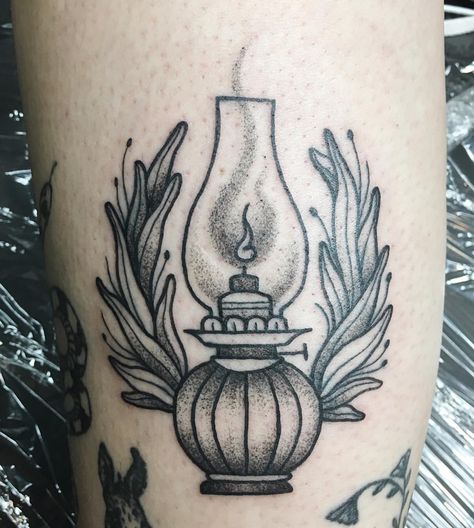 Oil Lamp Tattoo, New Jersey Tattoo, Brooklyn Tattoo, Lamp Tattoo, Lantern Tattoo, Tattoo Traditional, Human Canvas, Tattoo Stencil Outline, Dot Work Tattoo