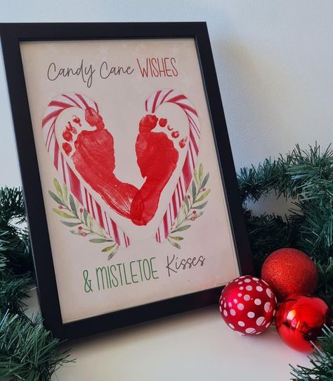 Baby Christmas Crafts Footprint, First Christmas Crafts For Baby, Baby Christmas Art, Christmas Crafts For Baby, Christmas Crafts For Babies, Mistletoes Footprint Craft, Christmas Footprint Crafts, Infant Crafts, Baby Christmas Card