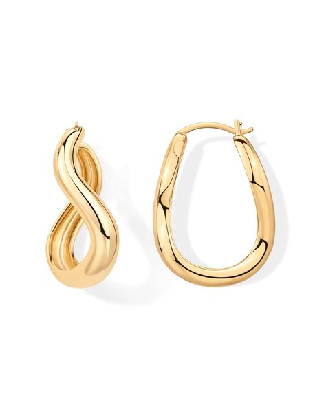 PRICES MAY VARY. Enhance your daily fashion with our chunky wavy hoop earrings. Ideal for every setting, these earrings showcase a distinctive wavy design, measuring 31mm in length, and 13mm in width. They offer a blend of whimsy and elegance, perfect for adding a sophisticated flair to a casual outfit. Our earrings are not just about style; they're also about comfort and safety. With sterling silver posts and an 18k yellow gold plating, they ensure a long-lasting finish that's 100% nickel-free, Trendy Nickel-free Yellow Gold Hoop Earrings, Modern Twist Gold-plated Hoop Earrings, Elegant Textured Gold Plated Hoop Earrings, Trendy 14k Gold-filled Yellow Gold Hoop Earrings, Modern Hoop Earrings With Gold-tone Hardware, Statement Hoop Earrings, Chunky Earrings, Jewelry Images, Sustainable Jewelry