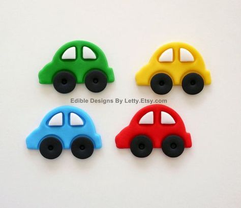 Fondant Car Topper, Transportation Cupcakes, Car Fondant, Car Cupcake Toppers, Vintage Car Party, Cars Cupcakes, Transportation Birthday Party, Cake Designs For Kids, Fondant Figures Tutorial