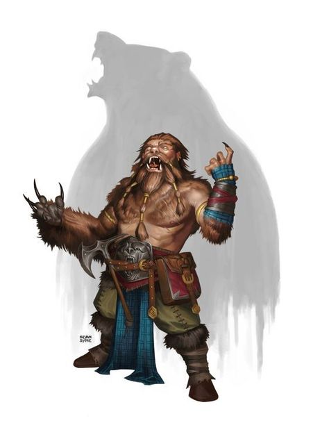 Werebear Character Design, Dwarven Barbarian, Beast Barbarian, Pathfinder Character, Heroic Fantasy, Fantasy Races, Dungeons And Dragons Characters, Fantasy Rpg, Creature Concept