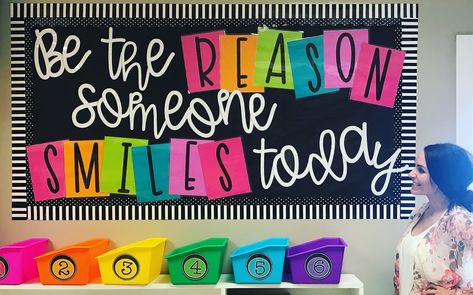 Be the reason someone smiles today bulletin board Ece Resources, Counselor Bulletin Boards, Kindness Week, Summer Bulletin Boards, Church Office, Jessica Ann, Preschool Bulletin, Church Bulletin Boards, Library Bulletin Boards