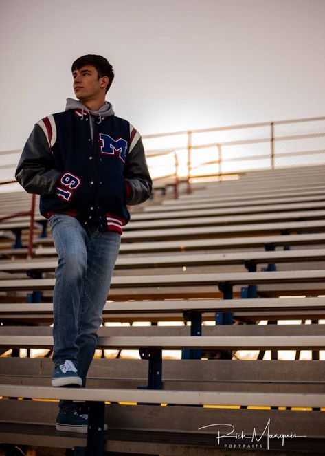 Letterman Jacket Pictures, Athena Lee, Letterman Jacket Outfit, Football Senior Pictures, Senior Portraits Male, Varsity Jacket Outfit, School Jacket, Tight Leather Pants, Graduation Picture