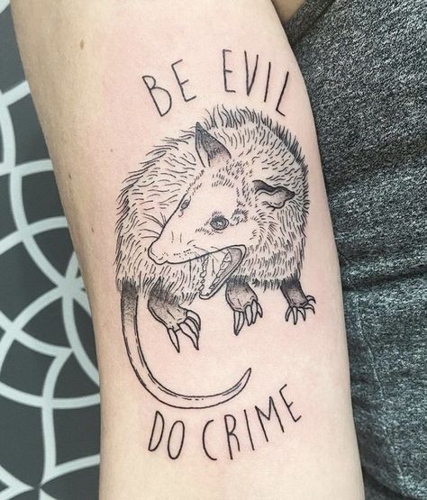 Feral Tattoo Ideas, Cute Opossum Tattoo, Opossum Tattoo Cute, Small Possum Tattoo, Cute Opposum Tattoo, Possum Tattoo, Screaming Possum Tattoo, Opossum Tattoo, Racoon Tattoo