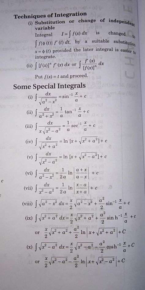 Integration Formulas Notes, Calculus Aesthetic, Integration Formulas, Mathematics Aesthetic, Integral Calculus, Math Formula Chart, Formula Chart, Teaching Math Strategies, Learn Physics