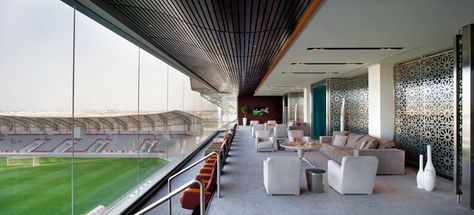 Ringside Seats: Seven Sports Facilities Change the Global Game Qatar Stadium, Stadium Architecture, University Architecture, Stadium Design, Vip Lounge, Soccer Stadium, Vip Room, Sports Stadium, Property Design