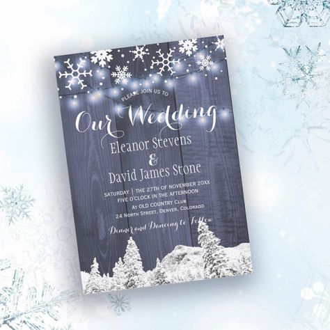 Snowflakes Barn Wood Winter Wonderland Wedding Invitation #zazzle #weddinginvitations #birthdayinvitations #babyshowerinvitations #zazzleinvitations #monogram #businesscards #graduation #homedecor Winter Wonderland Wedding Invitations, Wonderland Wedding Invitations, Blue White Weddings, Snowflake Wedding, Elegant Winter Wedding, Poinsettia Flowers, Wedding Invitations Ideas, Winter Wedding Decorations, White Weddings