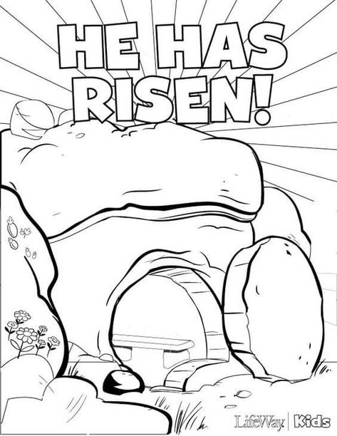 Free Easter Coloring Pages, Easter Sunday School, Sunday School Coloring Pages, Resurrection Day, Easter Preschool, Preschool Bible, Resurrection Sunday, He Has Risen, Easter Coloring