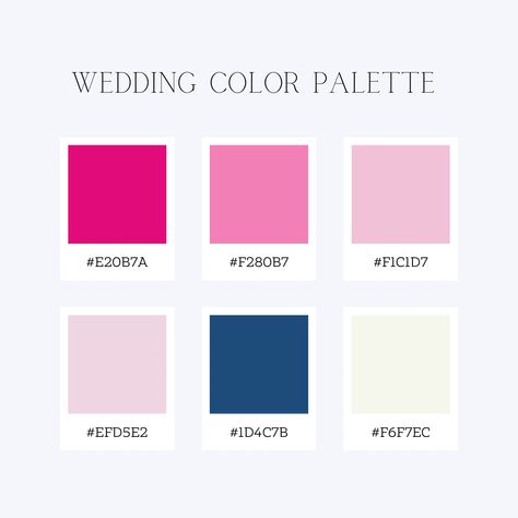 White Pink Blue Color Palettes, Blue Fuschia Color Palette, Dusty Blue And Fuschia Wedding, Hot Pink Wedding Color Palette, Pink Purple Blue Wedding Color Palettes, Hot Pink Color Combinations, Blue And Pink Palette, Hot Pink Wedding Colors, Pink Wedding Palette