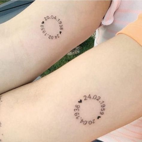 Wedding Date Tattoo Ideas Unique, Family Date Tattoo, Date Tattoos For Women, Small Matching Tattoos Mom And Daughter, Small Date Tattoos, 2 Kids Tattoo Ideas For Moms, Mom Of 2 Tattoo Ideas, Wedding Date Tattoo, Tattoos With Kids Names