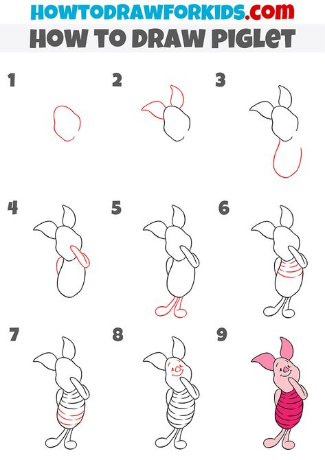 how to draw piglet step by step Disney How To Draw Step By Step, Easy Piglet Drawing, Disney Doodles Simple Step By Step, Drawing Tutorial Step By Step Beginner, Beginning Drawings Step By Step, How To Draw Piglet Step By Step, How To Draw Piglet, How To Draw Rabbit From Winnie The Pooh, Disney Doodles Step By Step