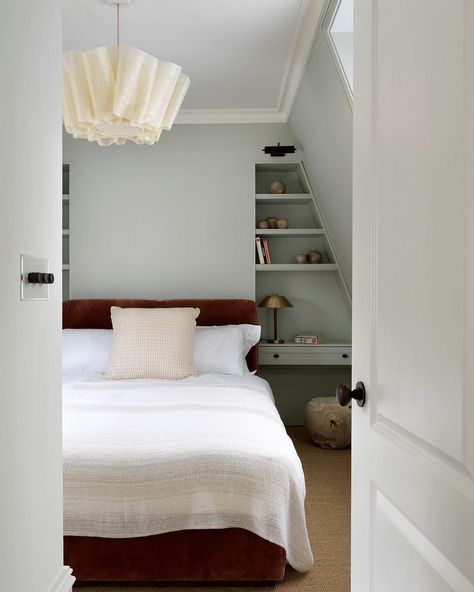 Loft Conversion Bedroom, London Bedroom, Interior Design London, London Townhouse, Loft Room, London House, Bedroom Red, Velvet Bed, Neutral Bedroom