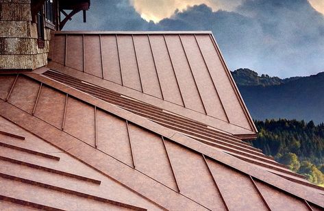 Copper Metal Roof, Residential Metal Roofing, Metal Roofing Systems, Metal Shingles, Metal Roof Colors, Types Of Roofing Materials, Zinc Roof, Standing Seam Roof, Corrugated Metal Roof