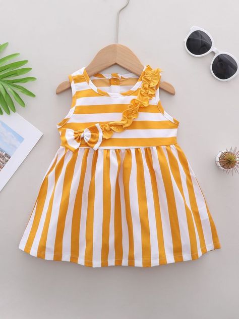 Fancy Frock, Yellow Baby Dress, Crochet Frock, Frock Pattern, Baby Dress Embroidery, Newborn Baby Dresses, Frocks For Babies, Orange Kids, Baby Frock Pattern