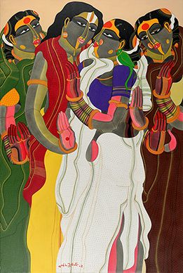 Untitled-Thota Vaikuntam Indian Contemporary Art, Modern Indian Art, Indian Artwork, South Asian Art, Pichwai Paintings, Oil Pastel Art, Indian Folk Art, Indian Artist, Indian Paintings