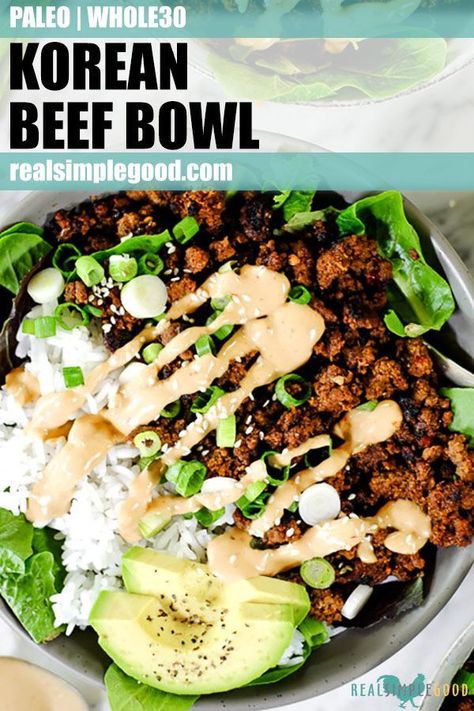 Korean Beef Bowl, Beef Bowl, Whole30 Keto, Beef Bowls, Clean Eating Recipes For Dinner, Clean Eating For Beginners, Korean Beef, Clean Eating Dinner, Clean Eating Breakfast Recipes